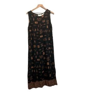 Erika Studio Dress Medium Black Sleeveless Leaf Animal‎ Print Knee Length